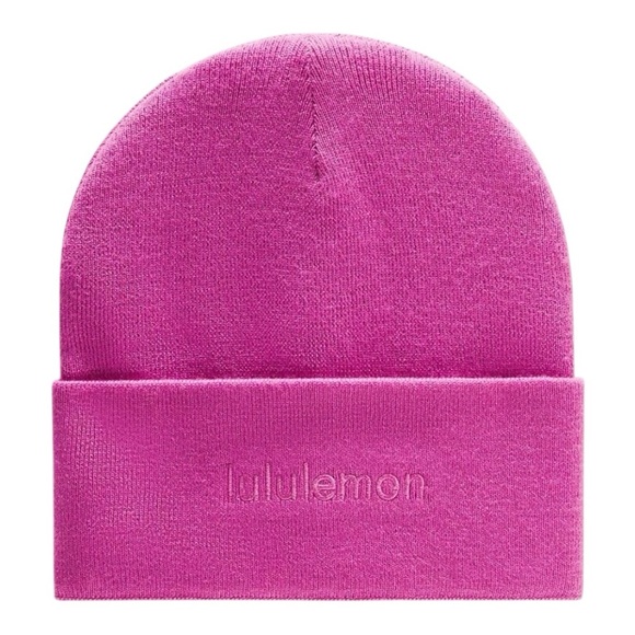 Lululemon Warm Revelation Beanie Wordmark Pow Pink Tone OS NWT Sold Out - Picture 2 of 7